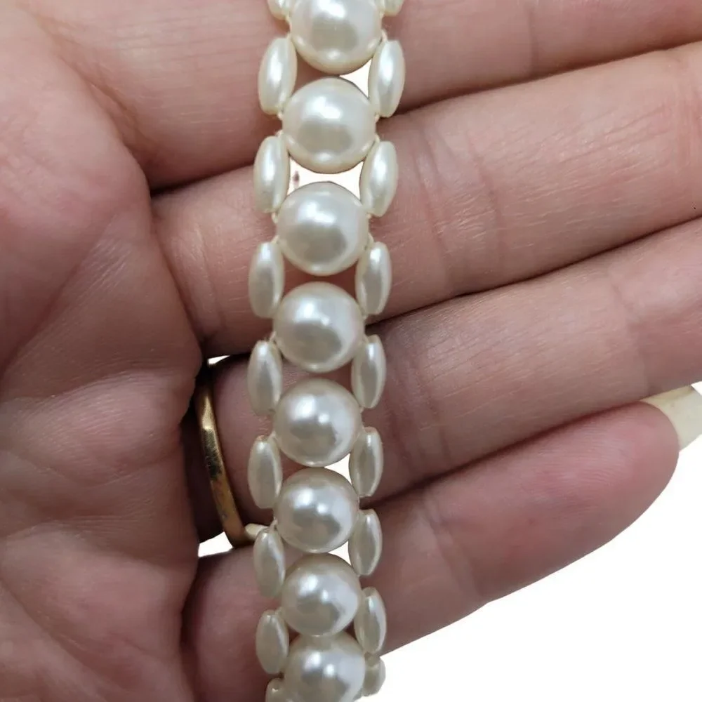 Vintage Faux Pearl Intricate Woven Opera Necklace Pearl Tassel Pendant Statement